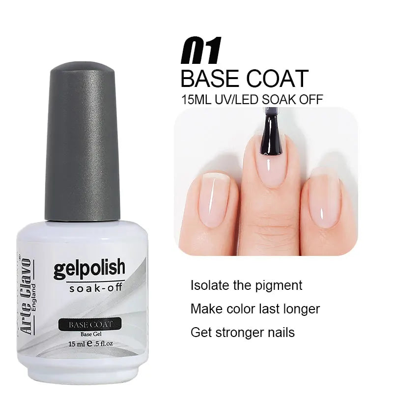 Arte Clavo Base Coat Gel Nail Polish Functional Remover UV LED Lamp Qme 15ml-BASE COAT