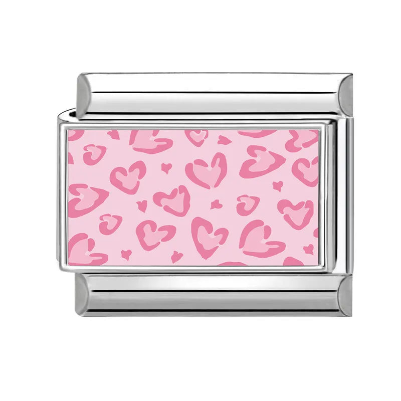 Fashion Pink Y2K Leopard Print Love Heart Butterfly Italian Charm