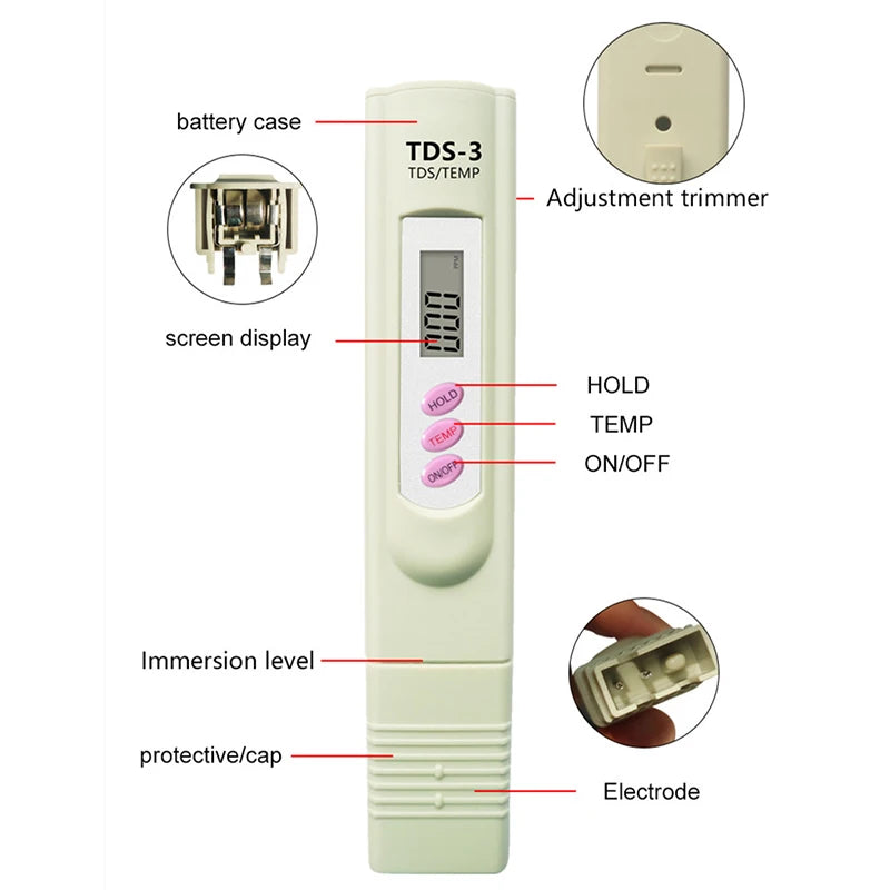 Digital TDS Meter Water Tester PPM Pen Measuring Range 0-9990 Ideal Qme
