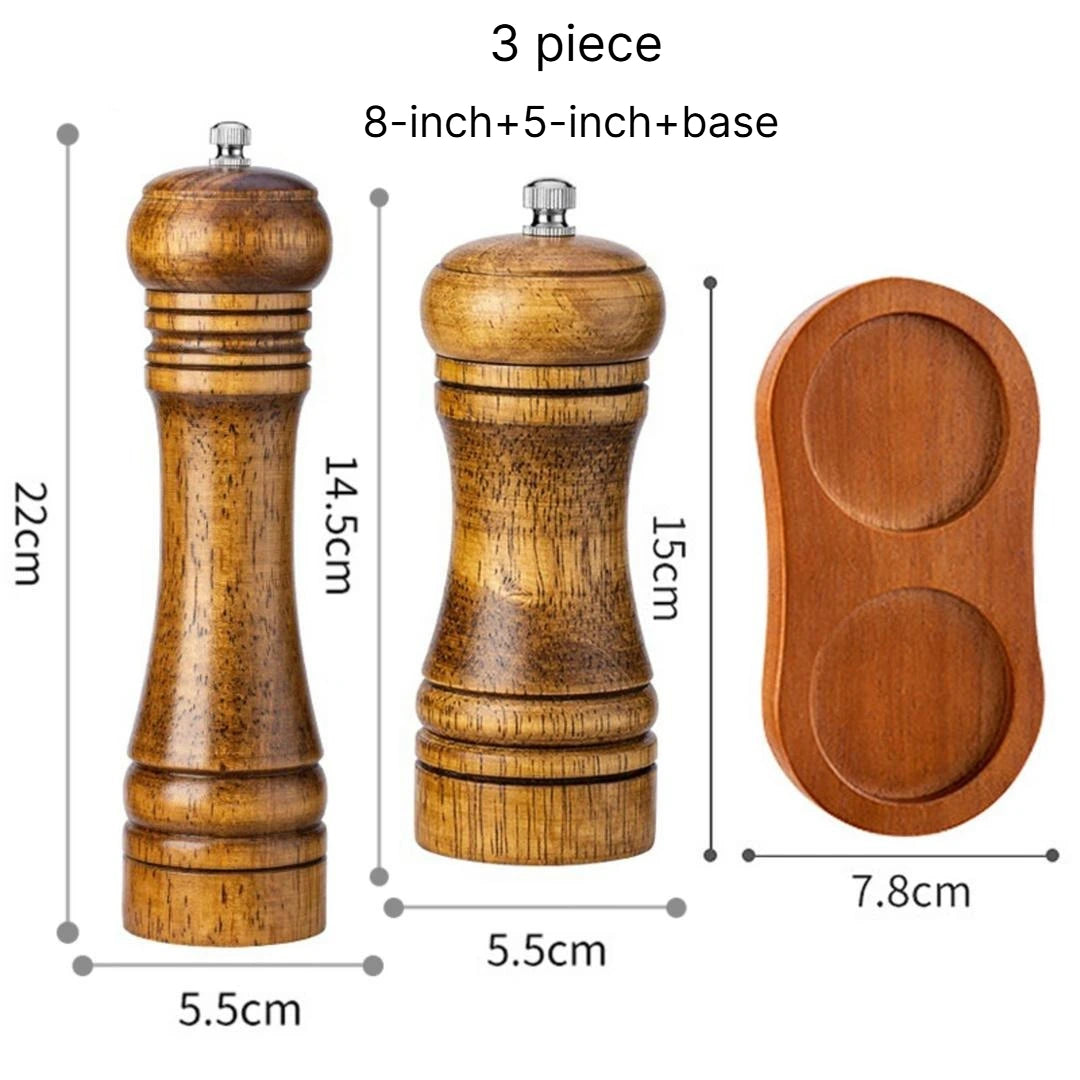 A 5 8 10 Inch Manual Oak Spice Grinder Bottle, Pepper Zanthoxylum Mill, Household Fresh Ground Pepper Seasoning Container Qme 3 piece combinationE