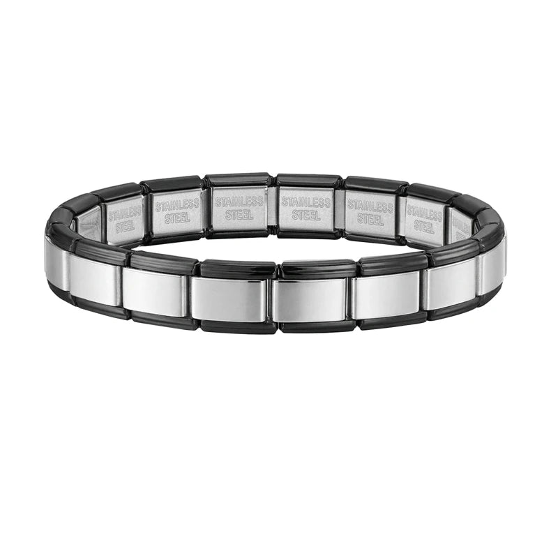 Italian Charms Laser Rose Color Stainless Steel Elastic Link Bangle 9mm Width Hand Chain DIY Module Bracelets Making JewelryGift Qme S 24