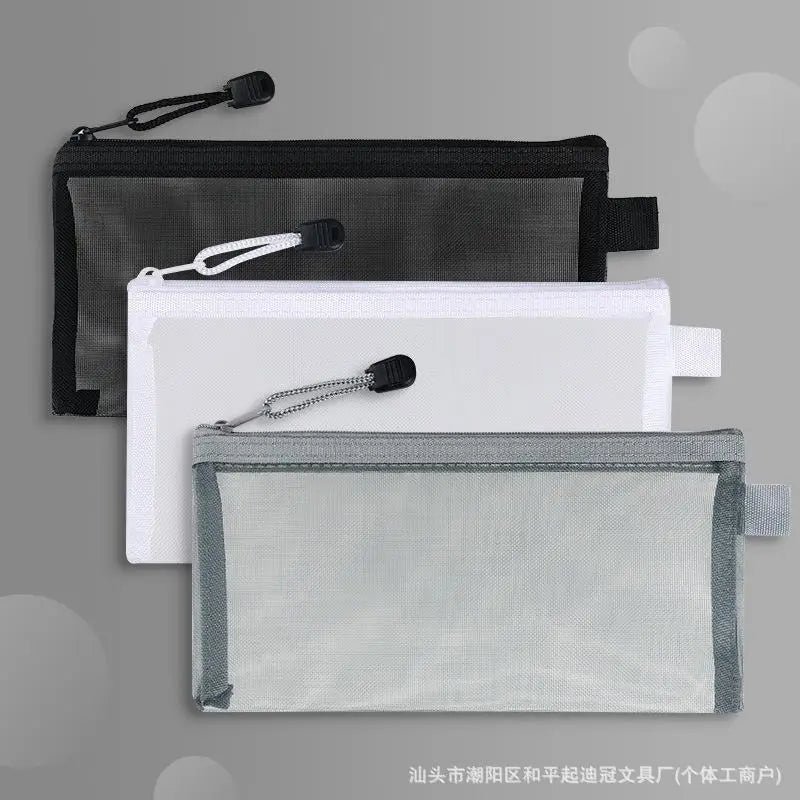 Mesh Pencil Case Large Capacity Multiuse Nylon Zip Storage Bag Qme