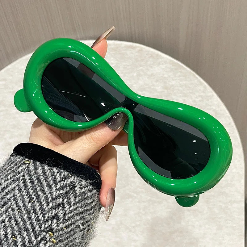 New Oval Sunglasses for Men Women Fashion Retro Brand Design Shades Eyewear Female Candy Color Goggle Sun Glasses Qme GN