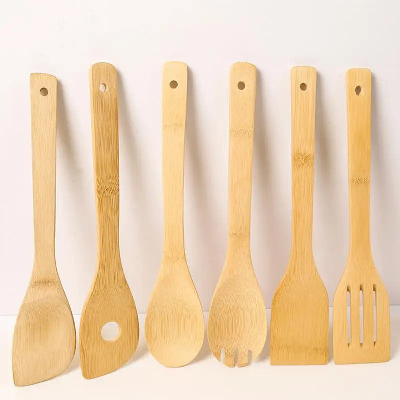 Bamboo Spoons Spatulas Wooden Kitchen Utensils Cooking Tools Mixing Qme