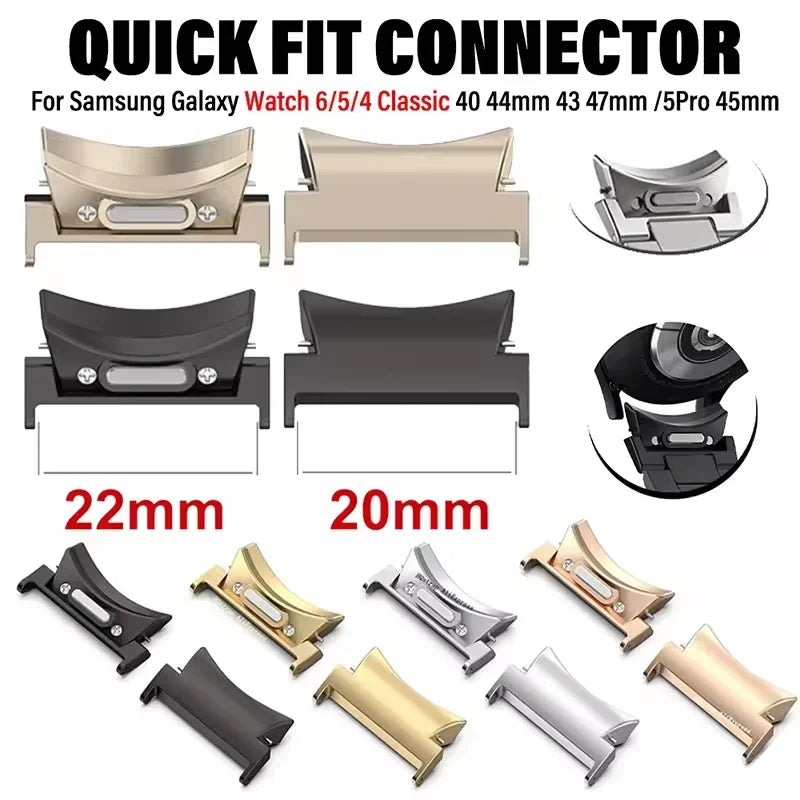 Quick Fit Connector for Samsung Galaxy Watch 6 5 4 10 44mm for Galaxy Watch6 Classic 43 47 42 46mm 2pcs Stainless Steel Adapter Qme