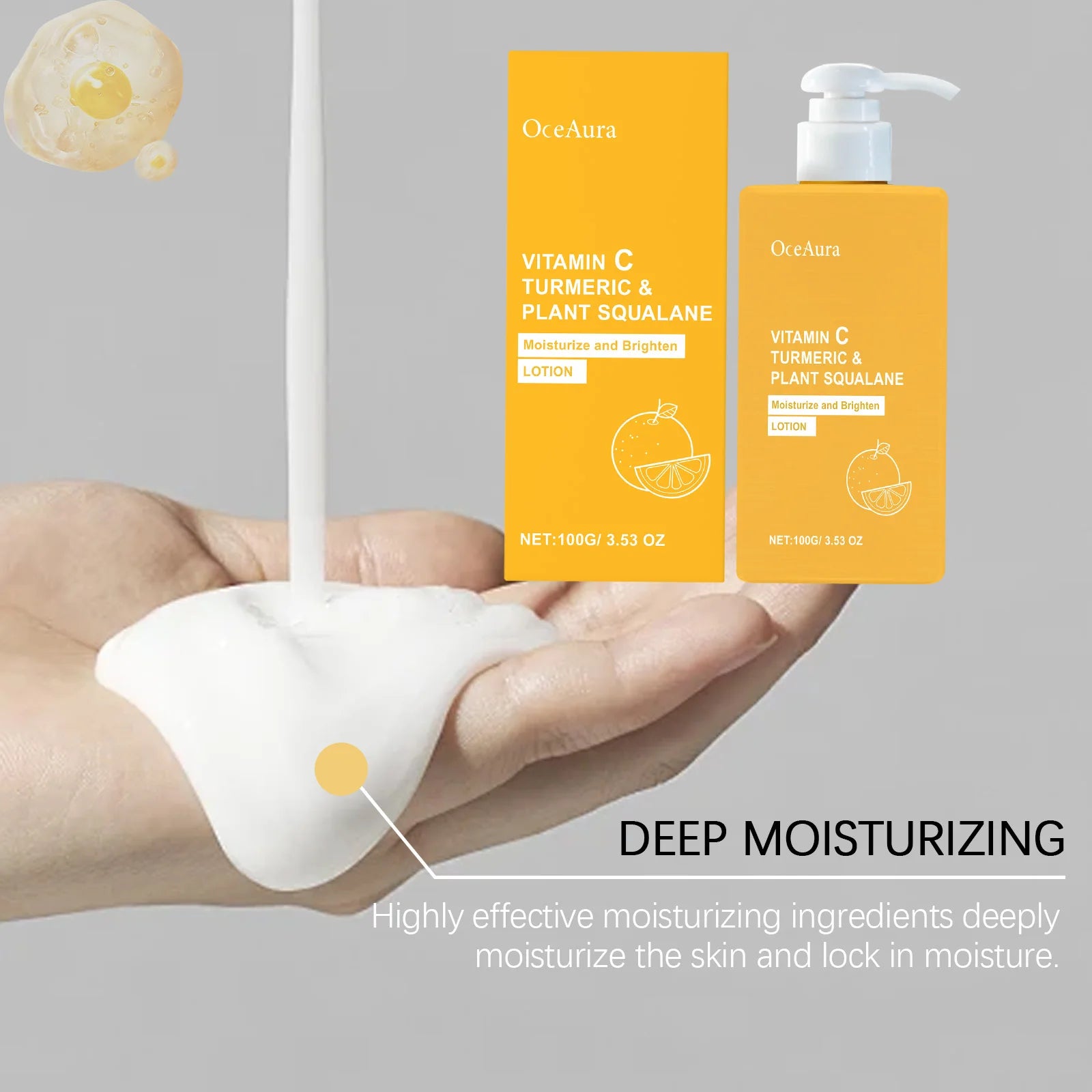 OceAura Vitamin C Brightening Body Lotion Deep Moisturizing Dullness Improving Gentle Exfoliating Even Tone Skin Care Cream 100g Qme