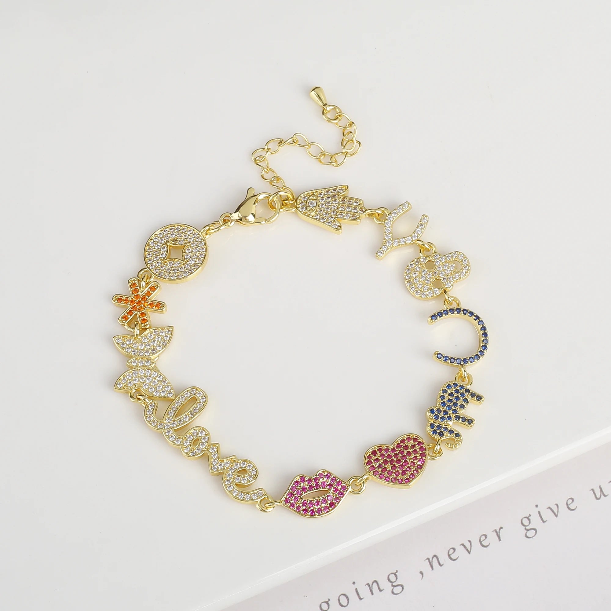 8 Style New Design Hot Sale Zirconia Lips Animal Butterfly Alphabet Combination Bracelet Luxury for Women Party Jewelry Gift Qme 8
