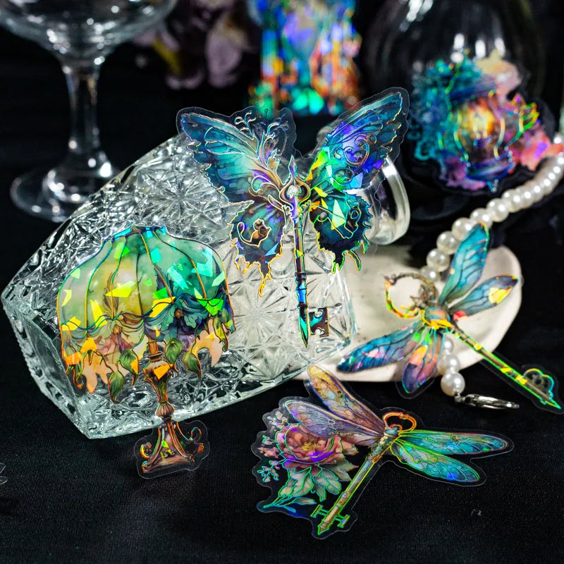 10 pcs Vintage Bronzing laser Stickers pack INS Flowers Butterfly Decorative Scrapbooking material Diy junk journal supplies Qme