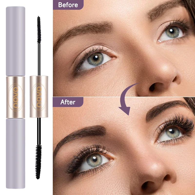 Dual-Ended Mascara, Eyelash Primer & Mascara, Fine & Thick Brush Heads, Volumizing & Lengthening, Long-Lasting, Water Resistant, Qme