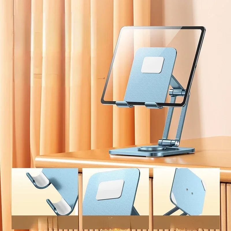 360° Metal Desk Mobile Phone Holder Stand For iPhone iPad Xiaomi Adjustable Desktop Tablet Holder Cell Phone Stand Qme Blue