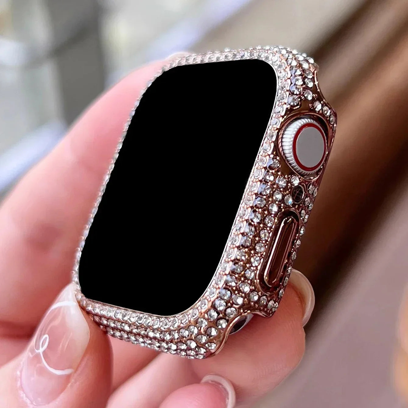 1pc Rhinestone Decor Tempered Glass Screen Protector Watch Case For Apple Watch 38/40/41/42/44/45Mm,Series SE/9/8/7/6/5/4/3/2/1 Qme Rose gold (No Watch) 42mm-Series 3 2 1