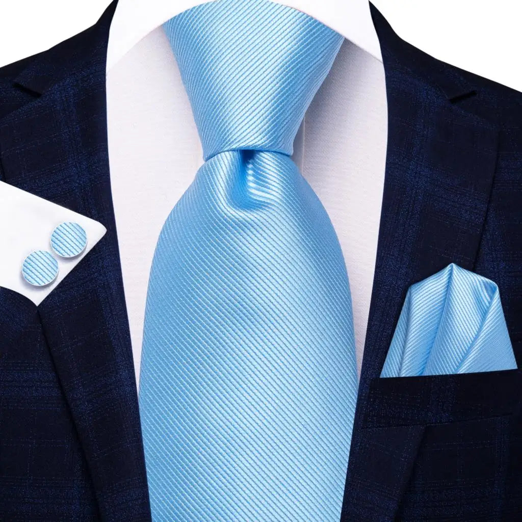 Hi-tie Men Fashion Solid Green Blue Necktie Handkerchief Cufflinks Qme SN-3717