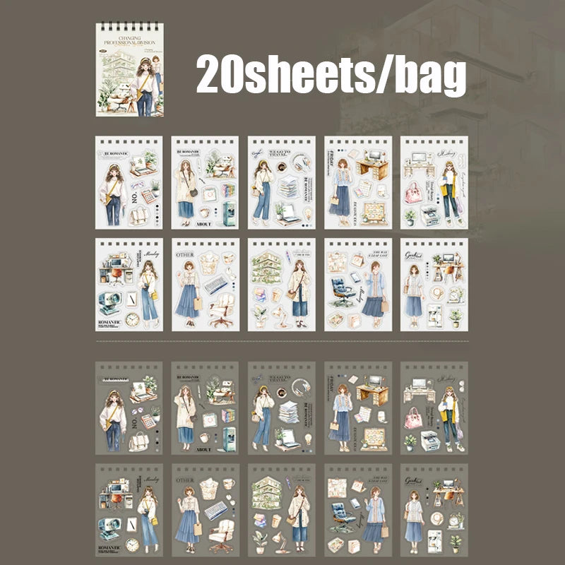 20 Sheets Career Sticker Book for Journal Scrapbooking DIY Planner Phone Case Decoration Kids Adults Craft Art Supplies Qme 1