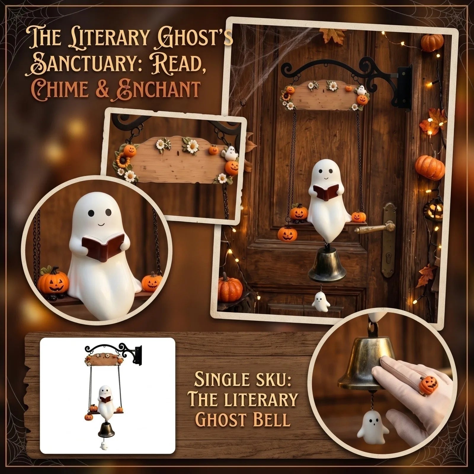 Halloween Lovely Ghost Door Bell Ornament Vintage Doorbell Home Entrance Door Wall Mount Decorative Welcome Bell Qme A One Size