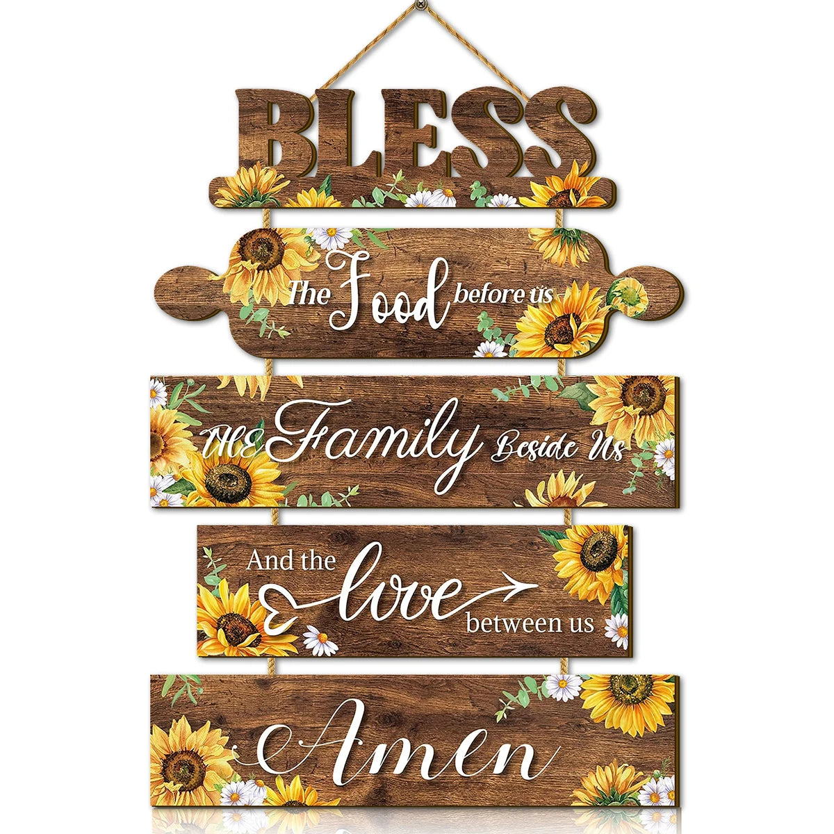 1 set of 2D gratitude wooden wall hanging decoration before meals, sunflower pattern, rustic farmhouse wall decoration Qme