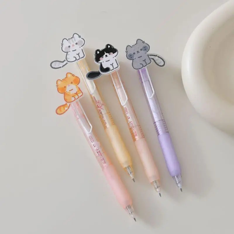 1 Gel Pen Cute Wagging Tail Cat Cartoon Automatic Black Kawaii Qme