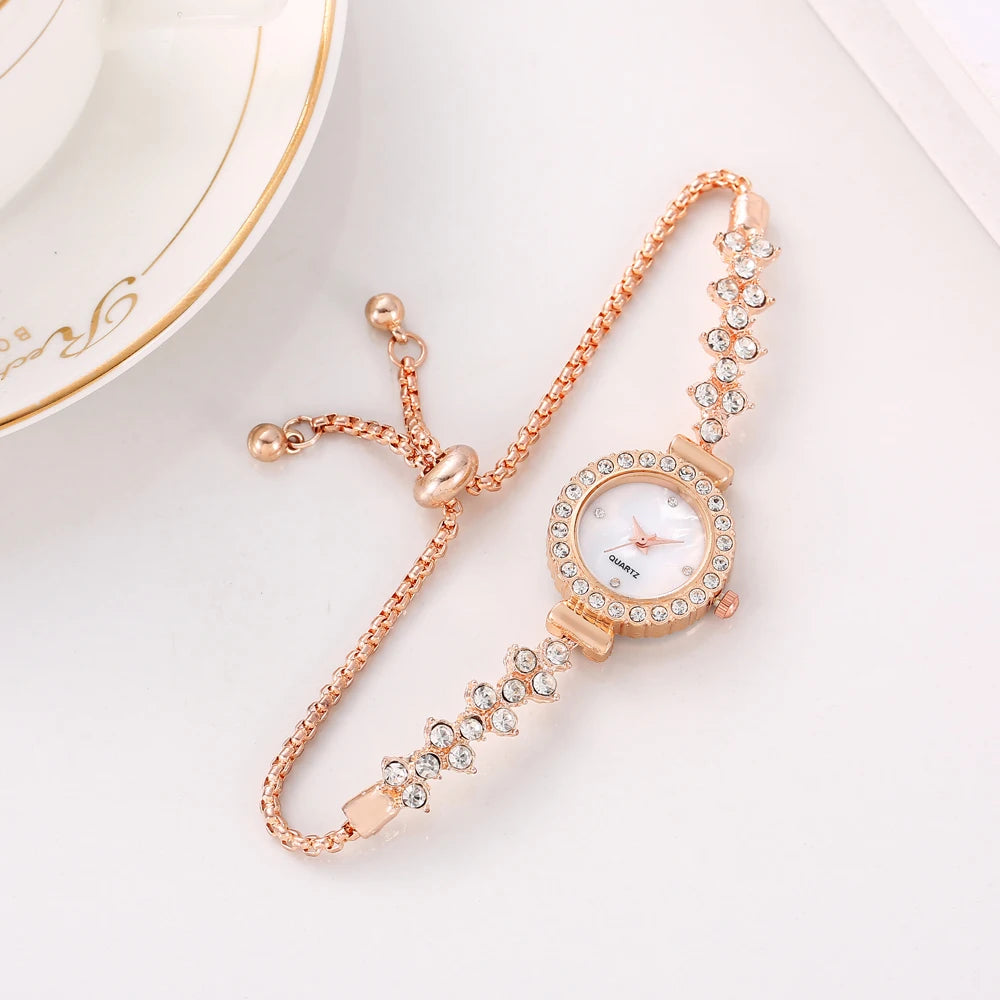 New niche fashion diamond inlaid women's watch round full diamond women's style pull-out bracelet watch Qme