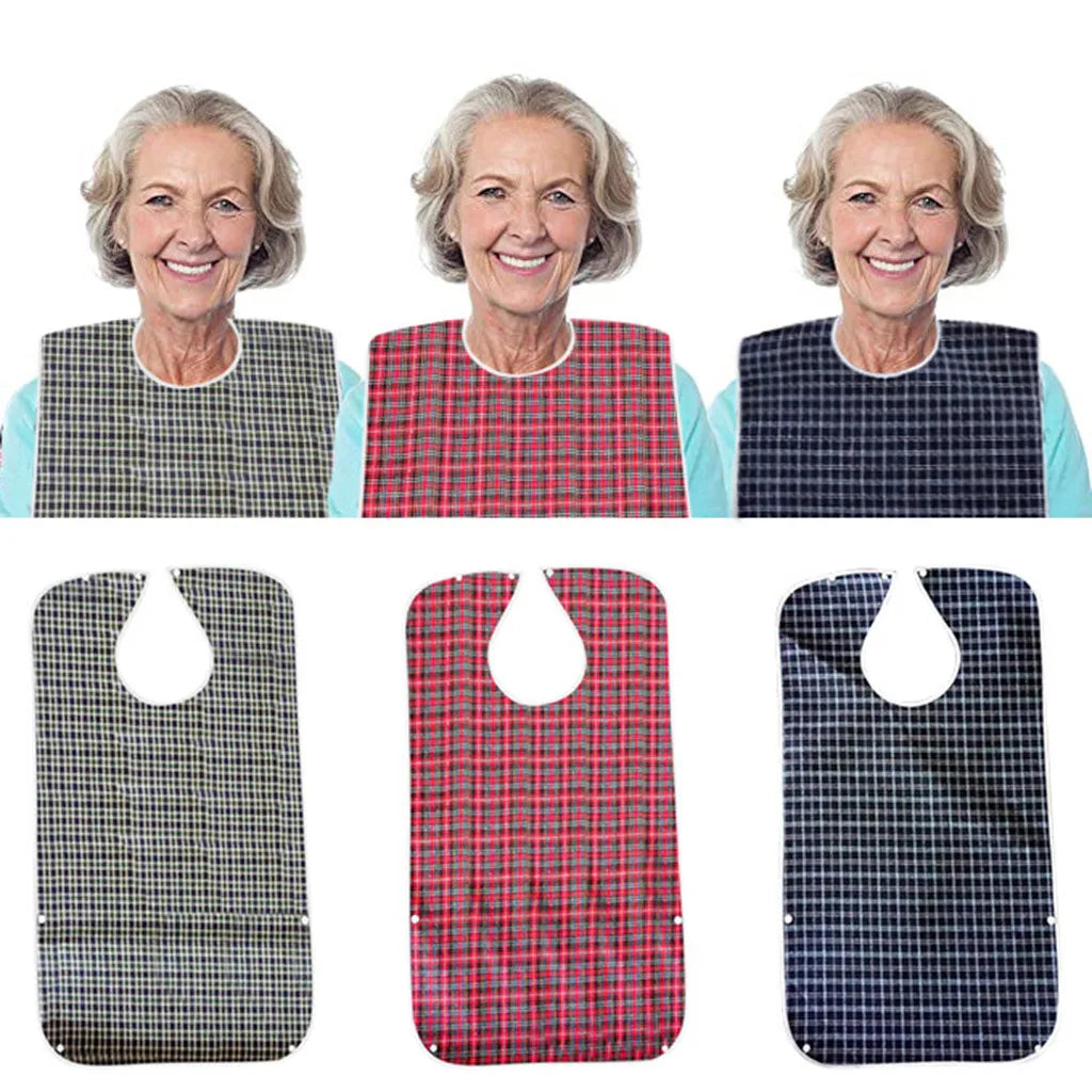Adult Waterproof Mealtime Bib Plaid Reusable Wearing Clothes Protector Bib Multiuse Senior Bib Drooling Handkerchief Qme 3pcs OneSize