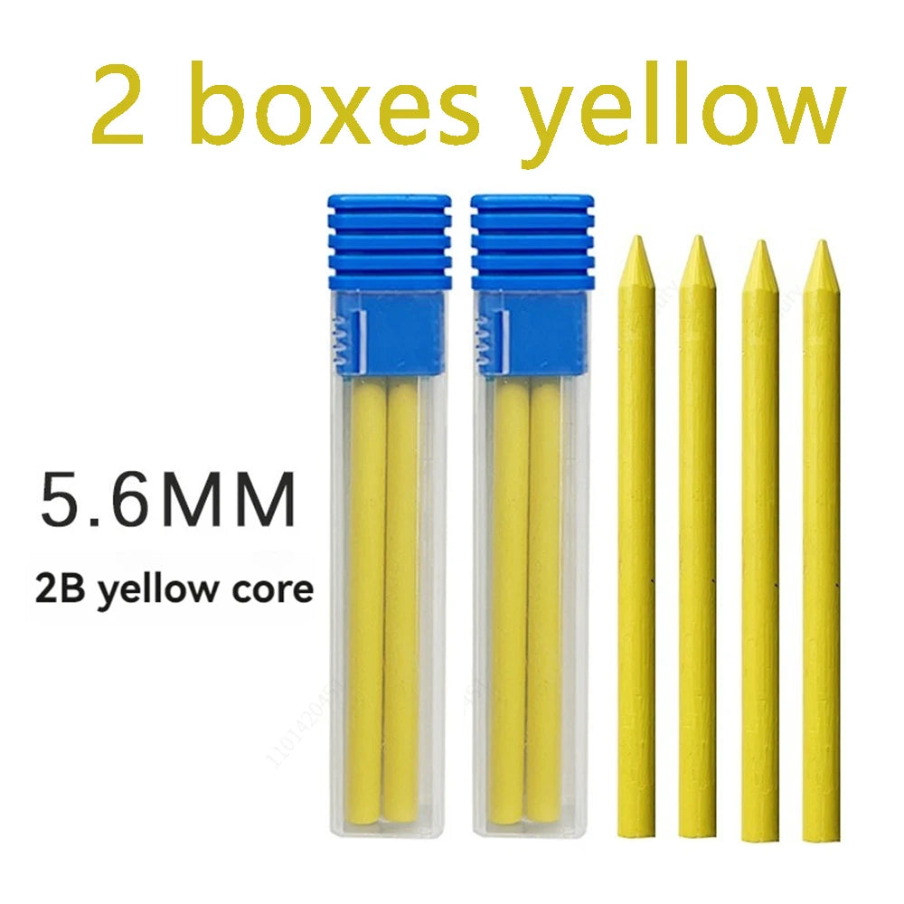 4Pcs/Box 5.6mm 2B/4B/6B/8B Solid Mechanical Pencil Replaceable Lead, Mechanical Pencil Lead Marking Architectural Accessory Qme 2 box yellow