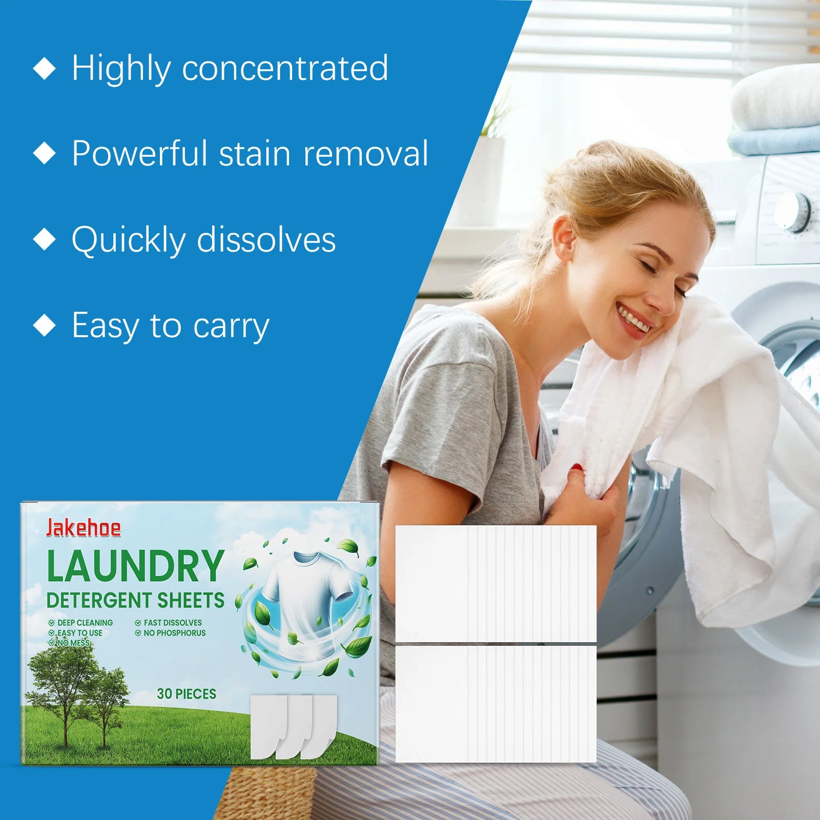 Laundry Detergent Sheets Quickly Dissolve Easily Remove Oil Stains and Dirt Deodorizing Mild Ingredients Clothing Cleaning Sheet Qme