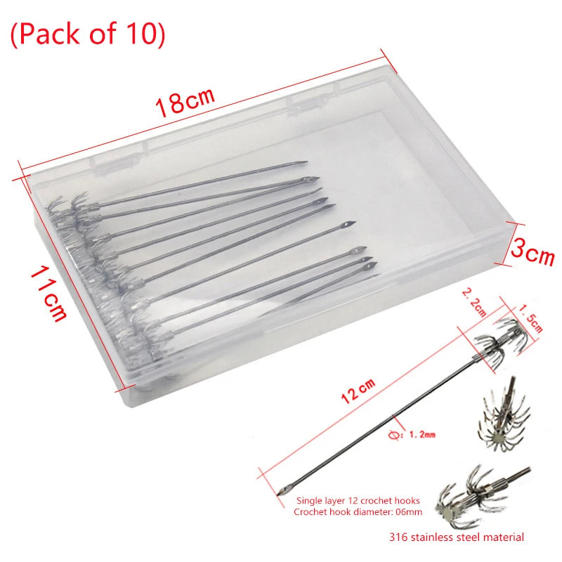 1 8 10 Box Umbrella Hooks Live Bait Squid Blow Tubes Octopus Qme silver-5