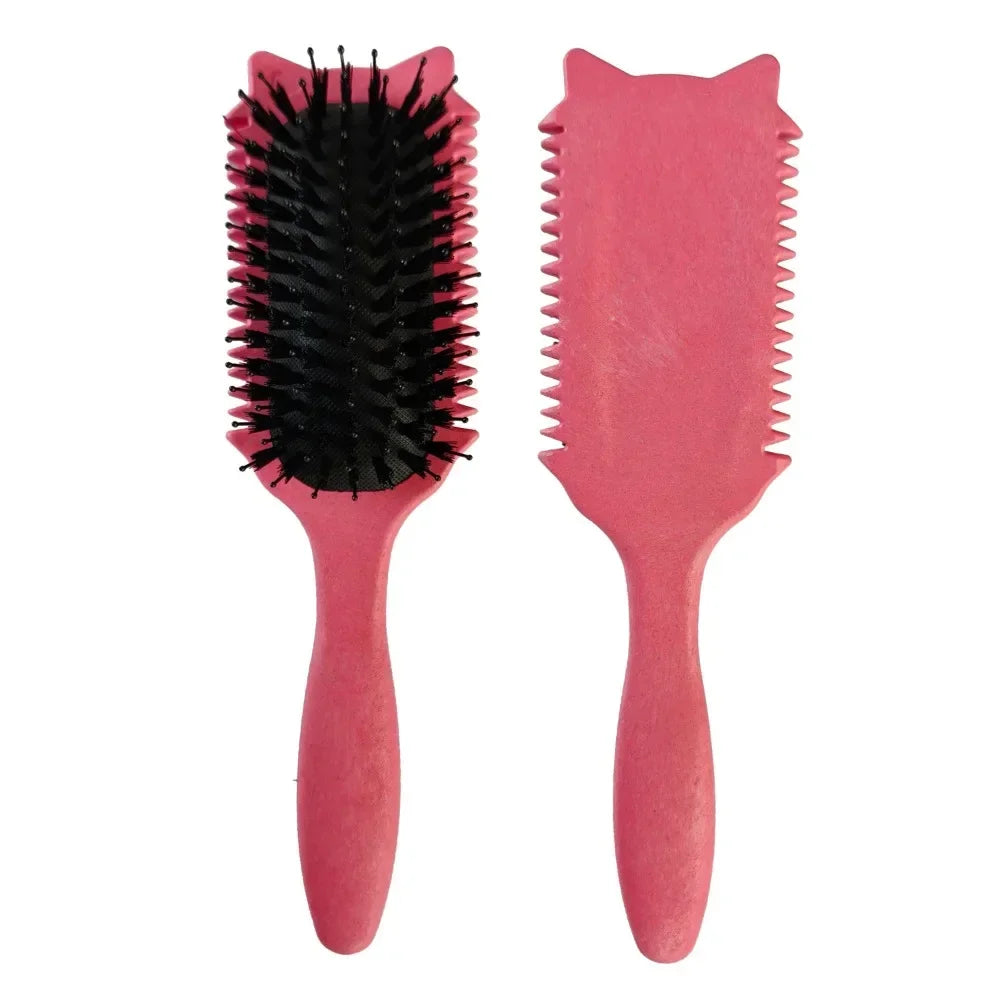 Boar Bristle Curl Defining Brush Detangling Shaping Styling Tool Qme 1Pc Rose Red