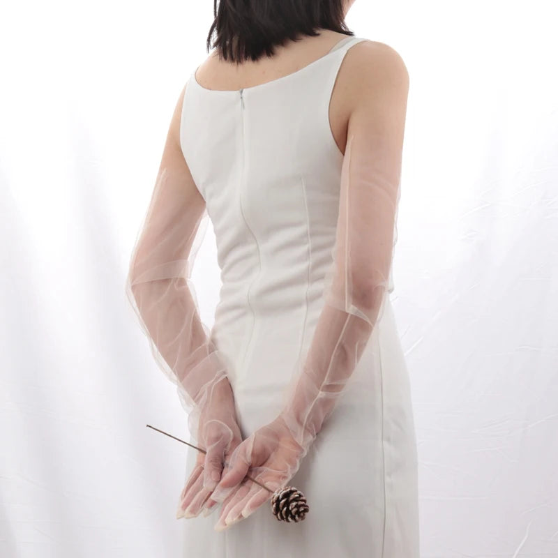 Women's Sexy Transparent Gloves Long Tulle Ultra Thin Full Finger Qme
