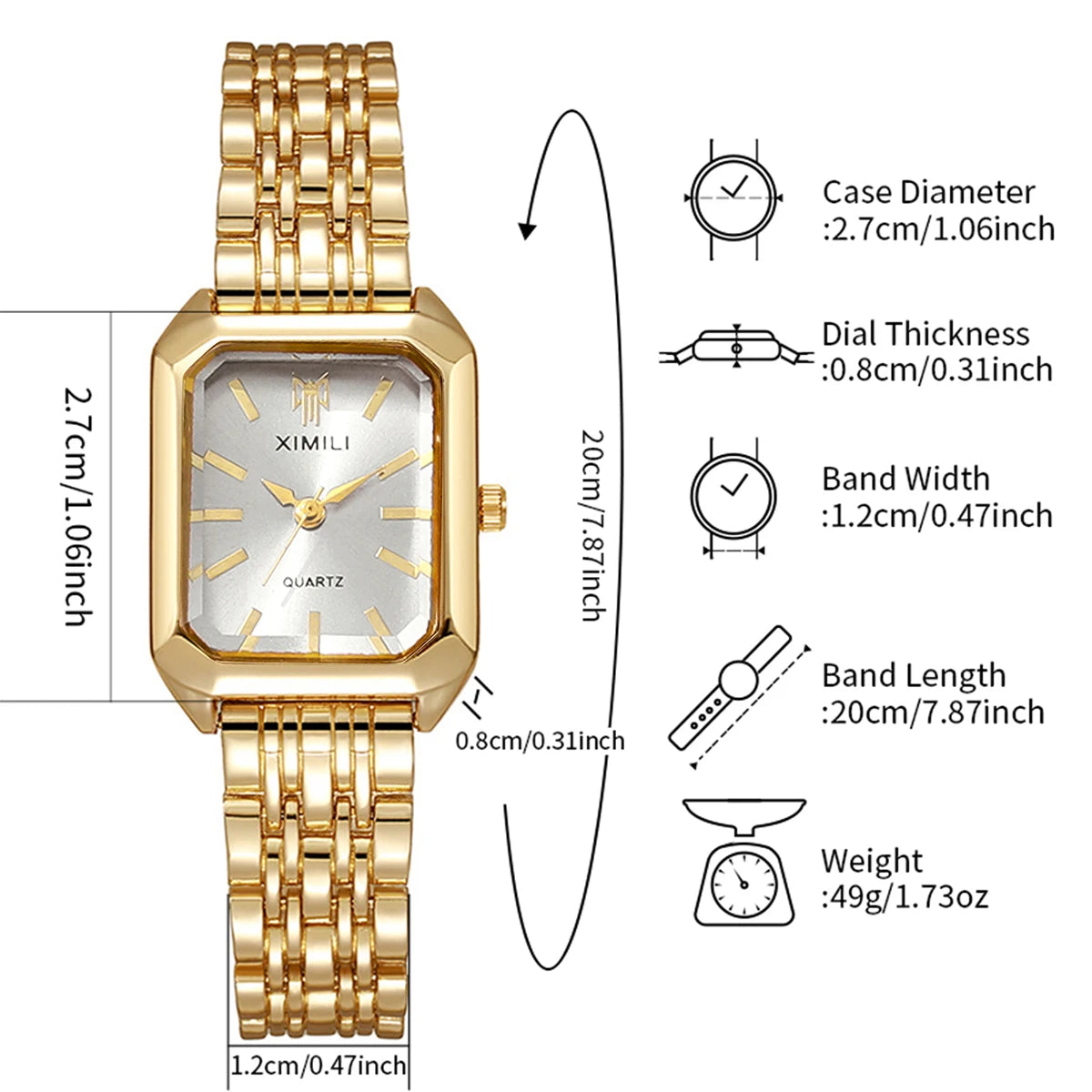 Fashion Ladies Rectangle Dial Dress Watch Golden Metal Strap Watch Qme