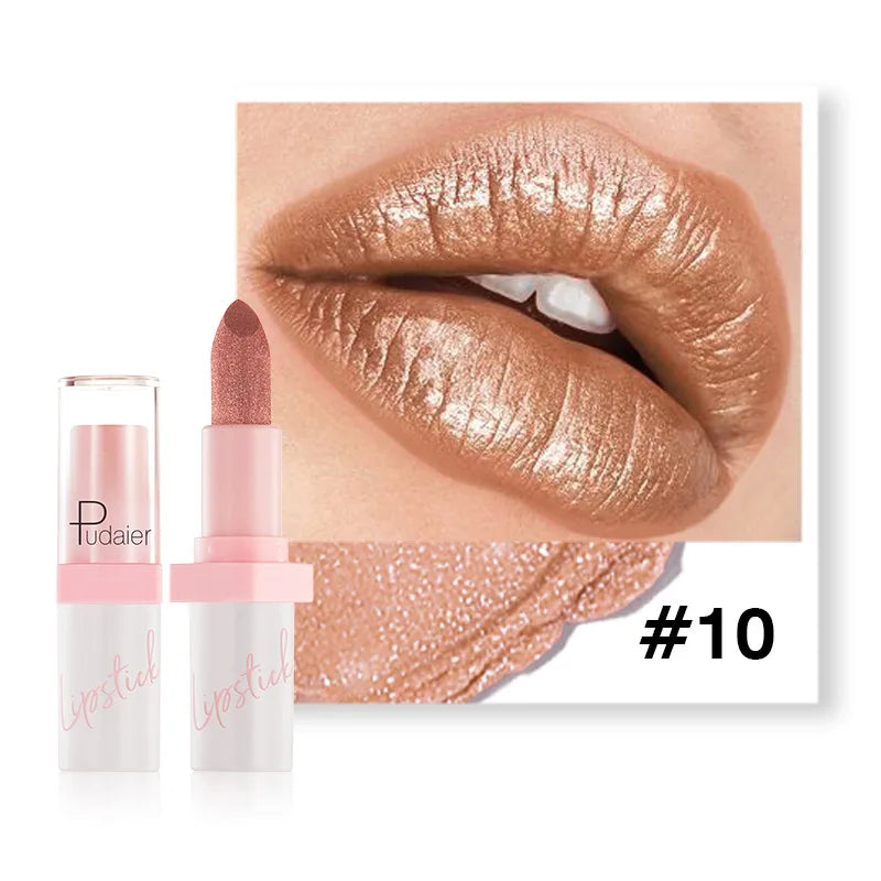Shiny Pearl Diamond Lipstick 10 Colors Metallic Matte Lip Gloss Long Lasting Waterproof Moisturising Lip Tint Beauty Cosmetic Qme 10