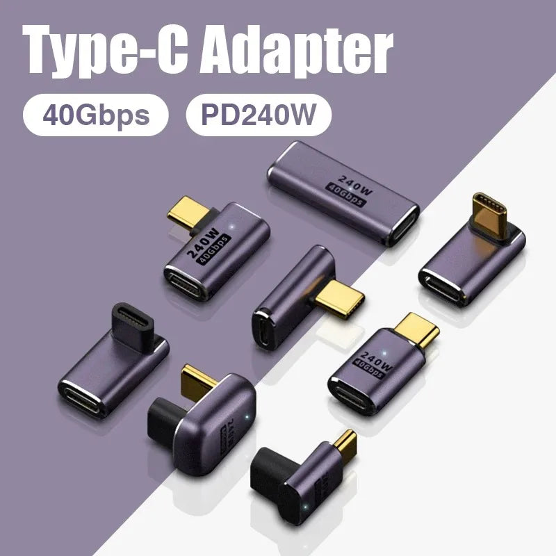 Mini Type-C USB4.0 OTG Adapter 40Gbps High Speed Data Converter Support 8K 60Hz 90/180 Degree Elbow Extension Fast Cable Adapter Qme