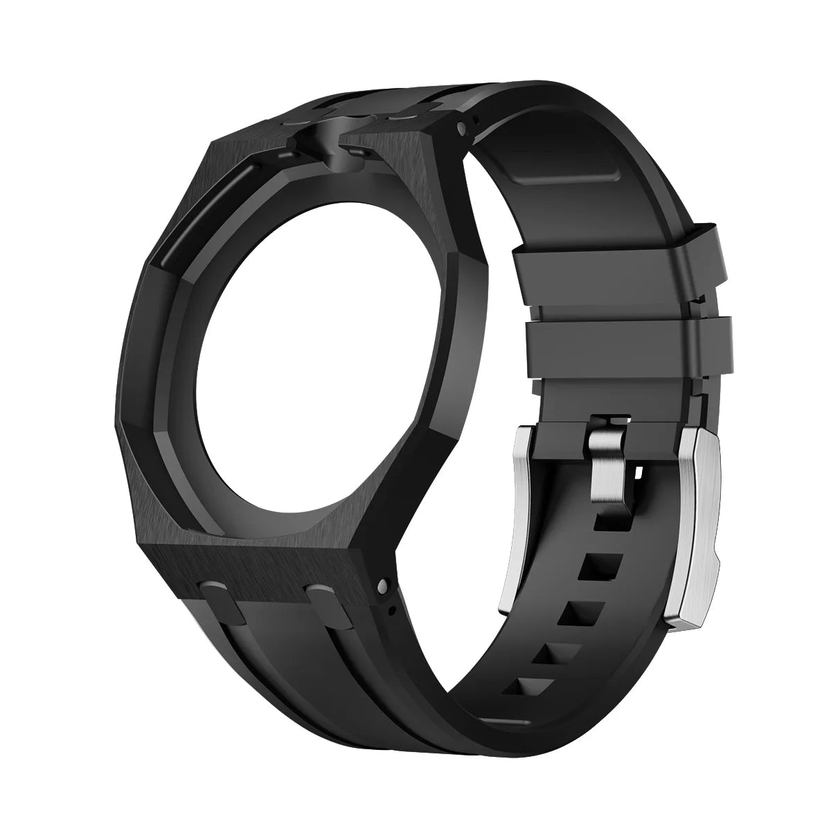 2 In 1 Strap + Case for Swatch x AP Royal Pop Pocket Watch Change to Wristwatch Ceramic+Silicone Band Wrist Strap Accessories Qme 1.Black-12.0