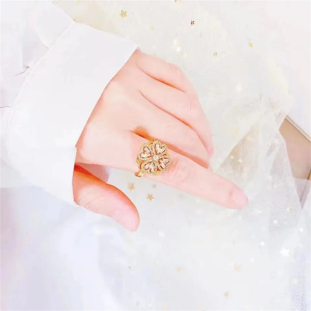 Classic Plant Cubic Zirconia Rings For Women Gold Silver Color Metal Stainless Steel Rotatable Ring Anniversary Crystal Jewelry Qme