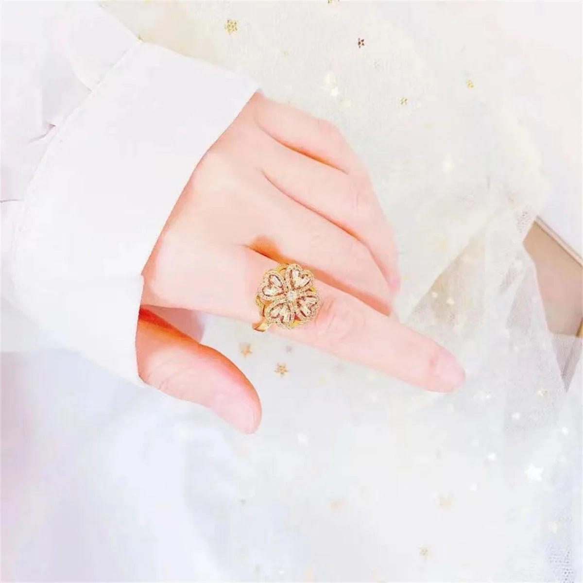 Classic Plant Cubic Zirconia Rings For Women Gold Silver Color Metal Stainless Steel Rotatable Ring Anniversary Crystal Jewelry Qme