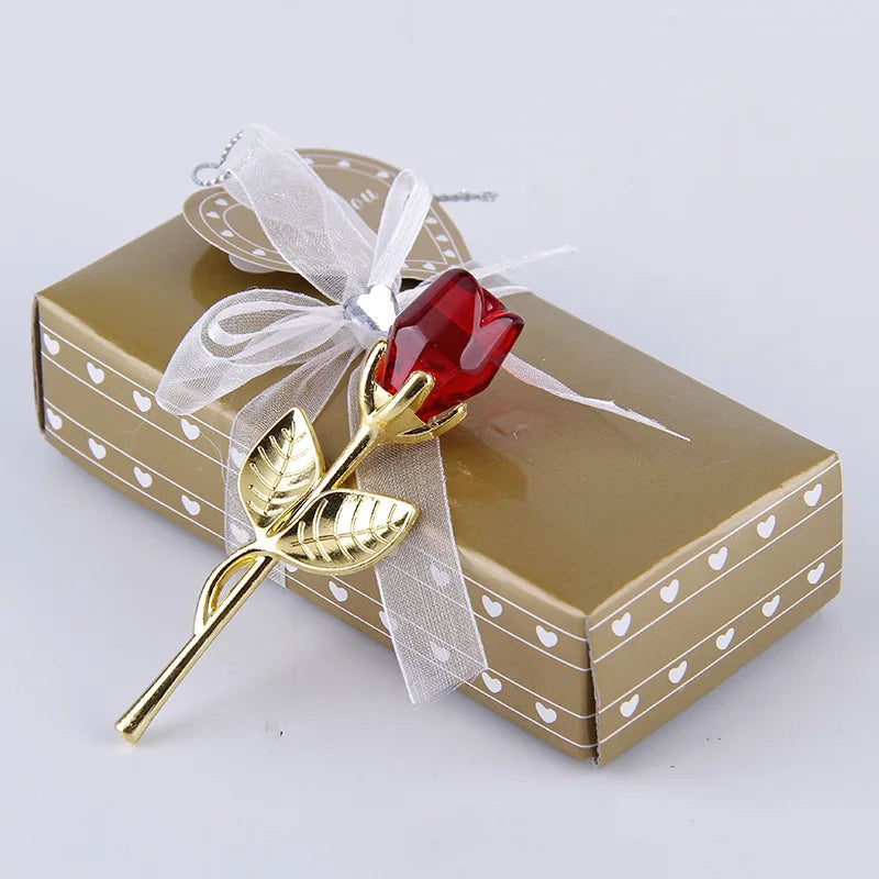 1pc Glass Rose Mini Crystal Flower Artificial Flowers Room Ornament Office Desktop Decoration Wedding Party Valentine's Day Gift Qme Gold Red