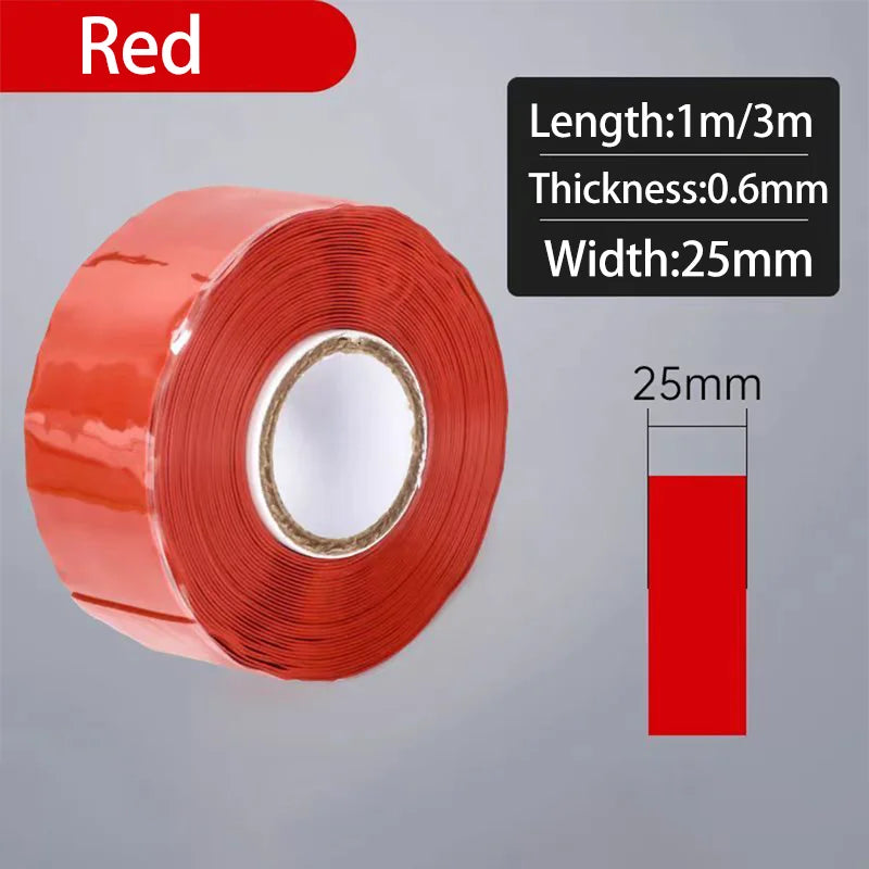 Silicone Self-Adhesive Waterproof Tape Insulation Flame Retardant Silicone High Temperature Resistant Water Pipe, Wire Qme Red-1PCS 3M 25mm