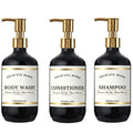 Black Refillable Shower Bottles Set, 3 Pack 16.9oz Plastic Pump Bottles Shower Dispensers for Shampoo Conditioner, Body Wash Qme glossy black