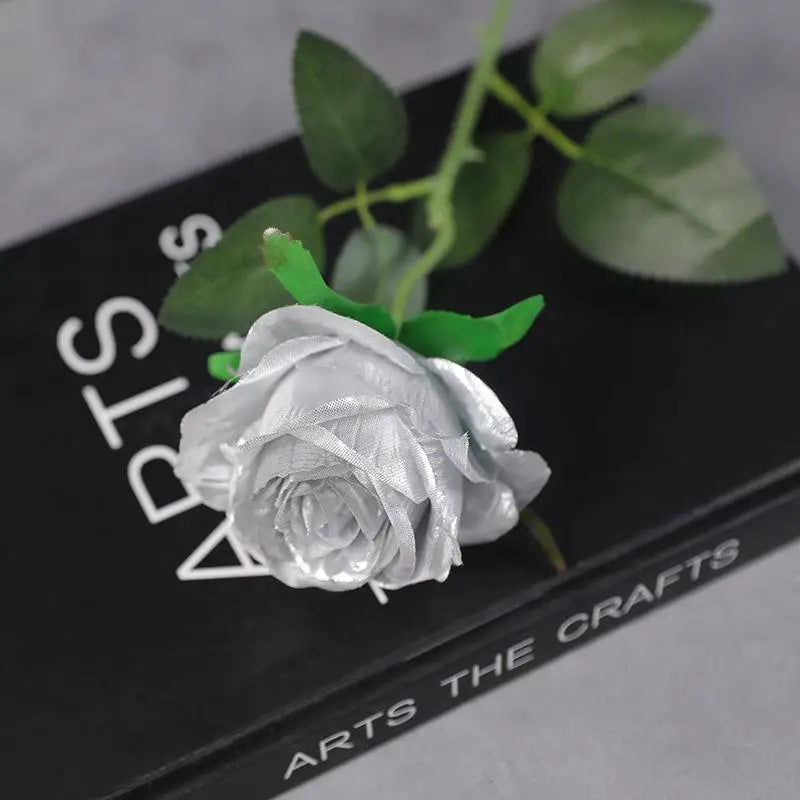 Colorful Realistic Touch Artificial Roses Flowers Rainbow Lifelike Silk Roses Flowers Non-Fading Plastic Fake Flowers Qme Silver