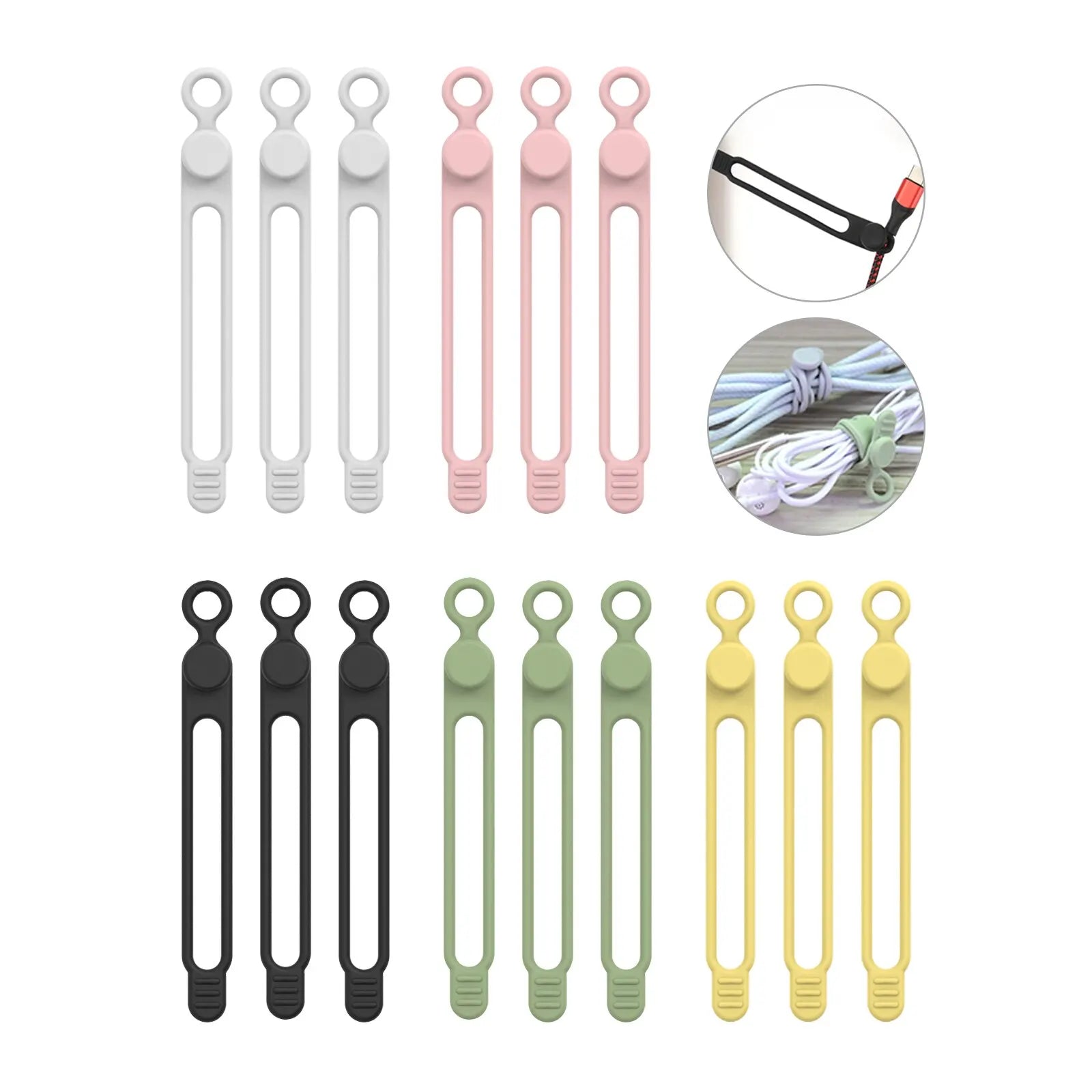 Silicone Cable Ties,Cord Organizer,Cable Straps,Reusable Cord Ties,Travel Cable Organizer ,Cute Elastic Tie, Wire Ties Qme Multicolor 15pcs