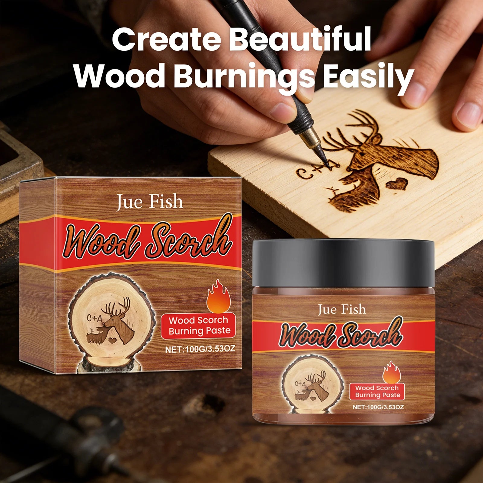 Wood Scorch Burning Paste DIY Pyrography Handmade Personalization Stimulate Creativity Interesting Combustion Effect Unique Gift Qme