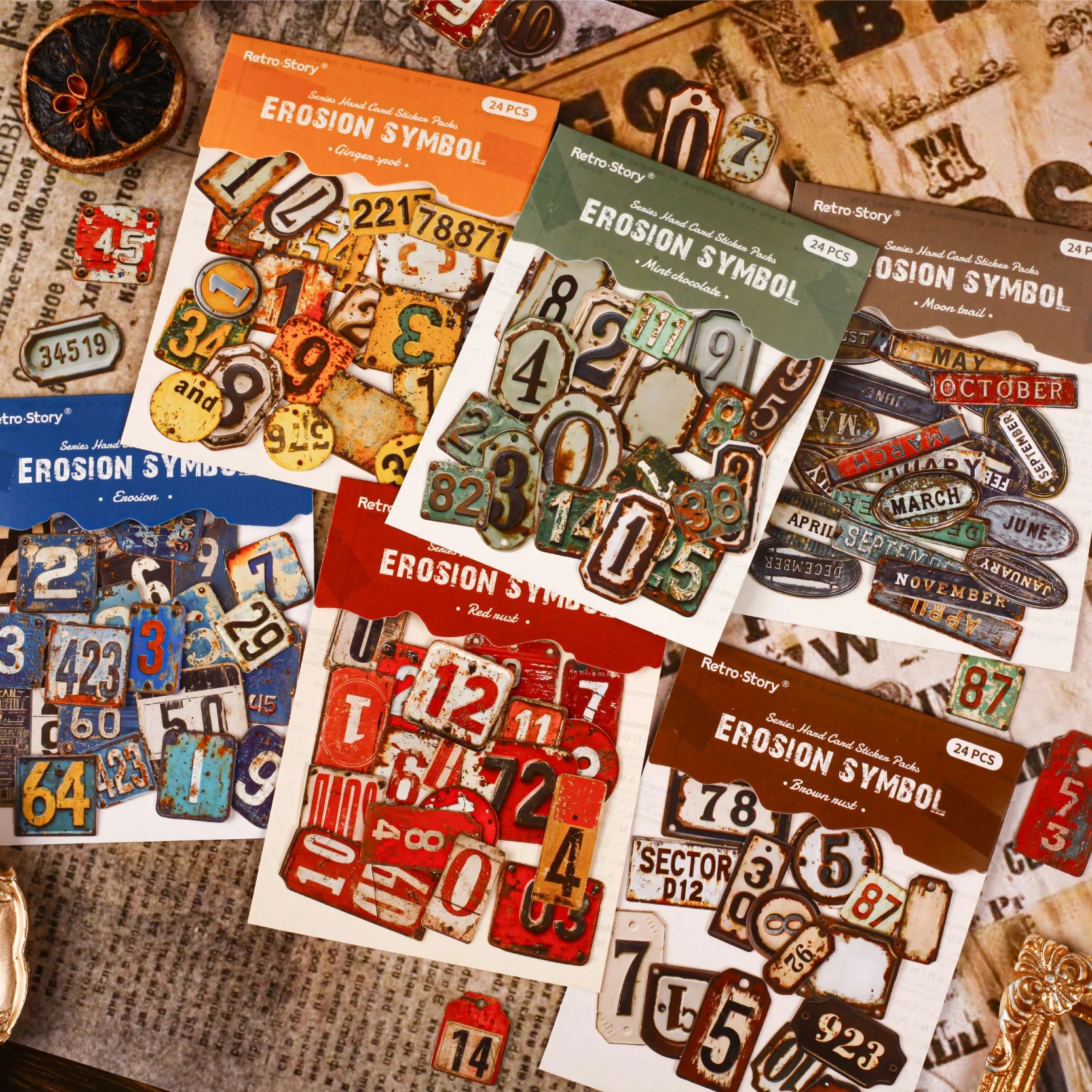 24 Pcs Retro Alphabet, Number & Symbol Label Stickers Sticker Pack Scrapbooking Diary Vintage Decoration Junk Journal Stickers Qme