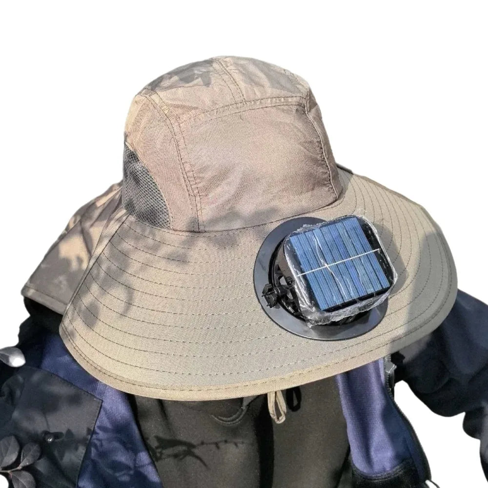 Breathable Solar Fan Hat Strong Wind Wide Brim Sun Hat with Fan with Shawl UV Protection Summer Fan Visor Cap Hot Weather Qme Green Square