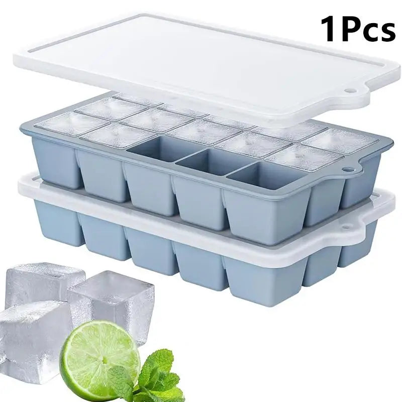 15Grid Food-grade Silicone Large Tray Mold Stackable Extra-large Lce Qme Blue