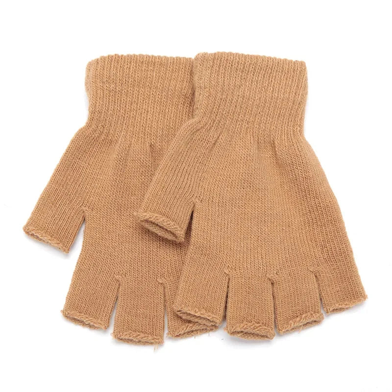 New Black Half Finger Fingerless Gloves for Women and Men Knit Wrist Cotton Pink Hand Gloves Winter Warm Workout Work Mittens Qme khaki One Size
