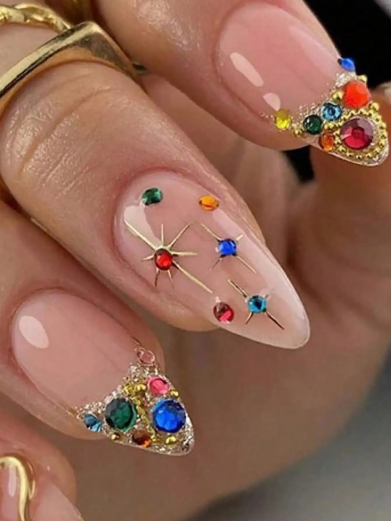 5D Embossed Jelly Peach Golden Silvery Star Laser Colorful Nail Art Qme