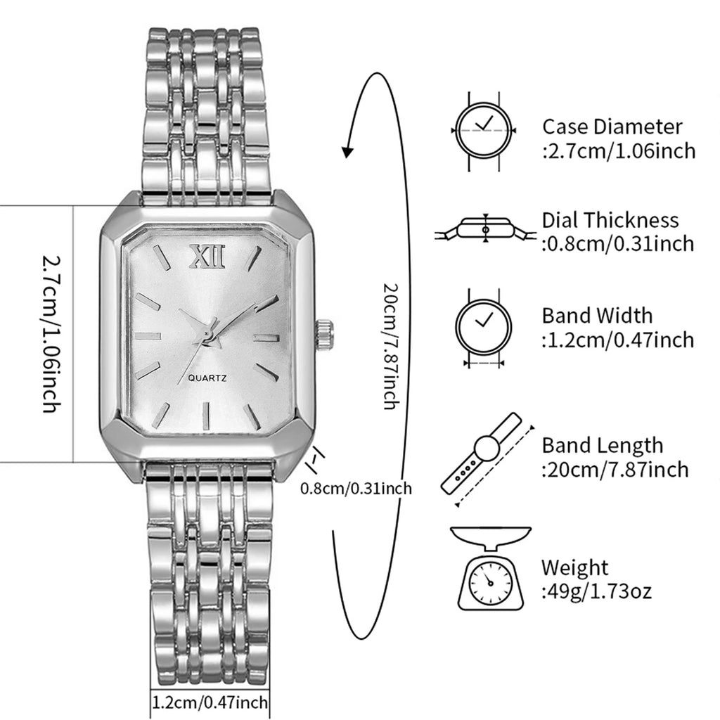6PCS/Set Fashion Rectangle Roma Dial Women Quartz Watch Ladies Wristwatches With Heart Jewelry (Without Box) Qme