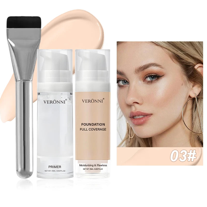 VERONNI Full Coverage Foundation& Hydrating Primer Foundation Brush Qme 03