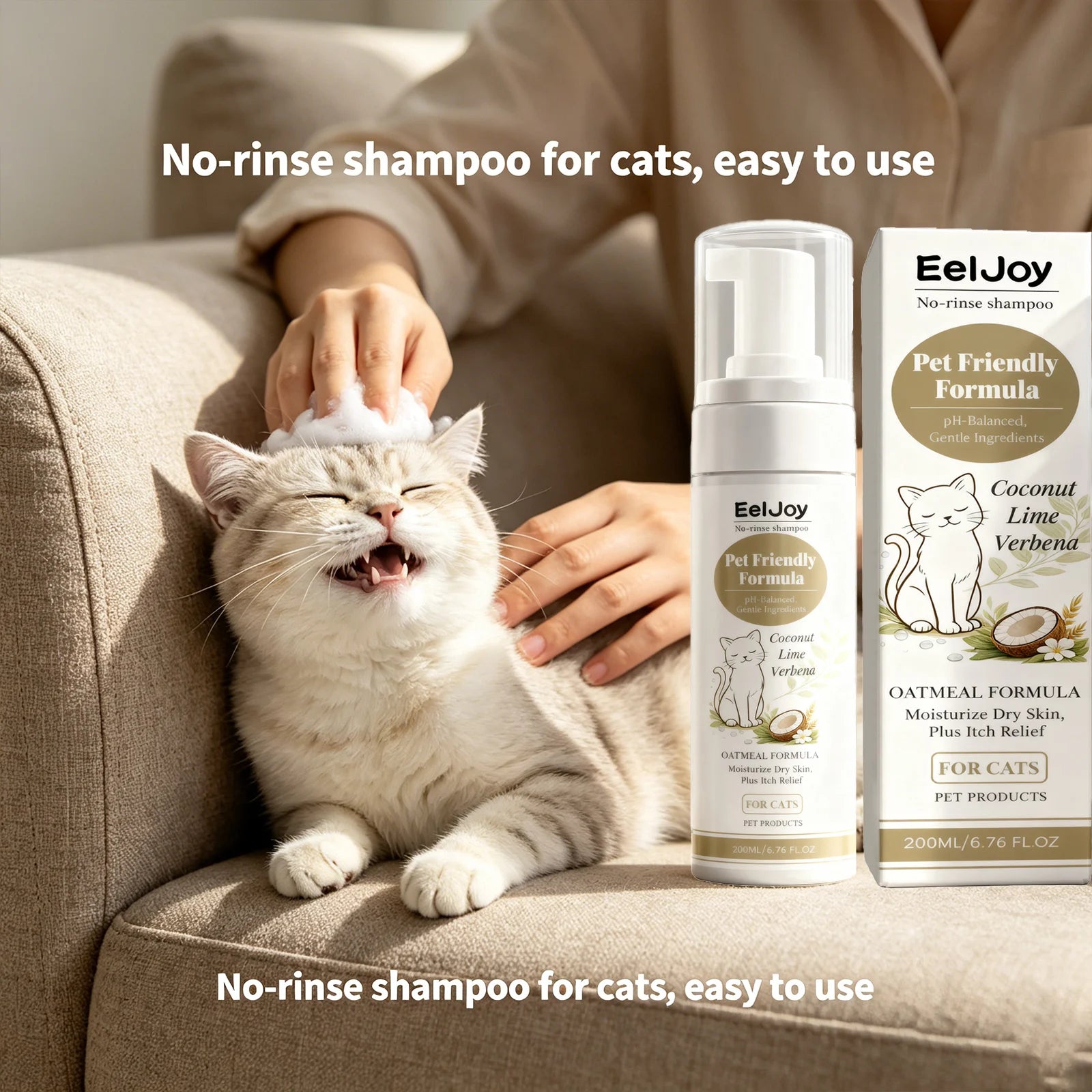 Fragrant Cat Shampoo Moisturizing Remove Dirt Reduce Odors Control Oil Relieve Itching No-Rinse Hypoallergenic Cat Shampoo Foam Qme