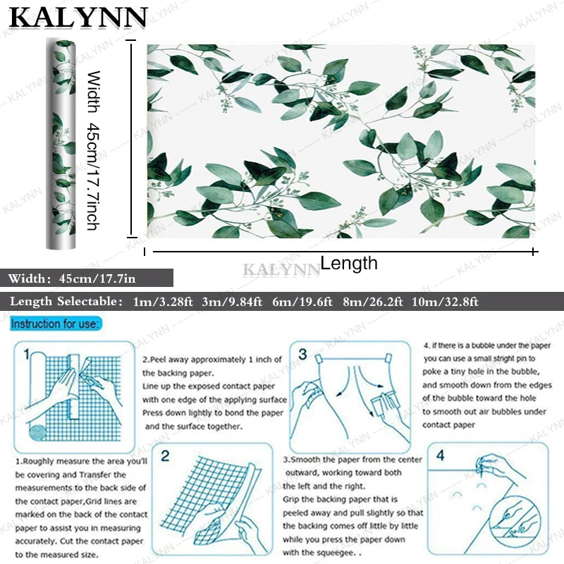 Vinyl Green Leaf Peel Stick Wallpaper Self Adhesive Contact Paper Qme
