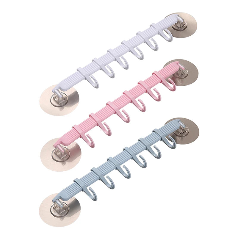 Blue White Pink Suction Cup Hook 6 Rows Kitchen Bathroom Corner Qme
