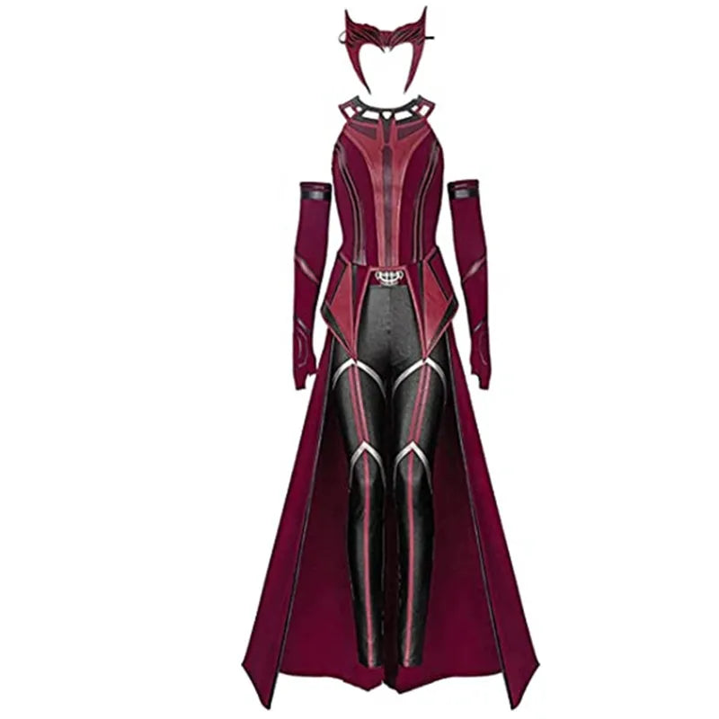 Scarlet Cosplay Witch Maximoff Wanda Vision Cosplay Costume Headwear Cloak and Pants Full Set Outfit Halloween Accessories Props Qme